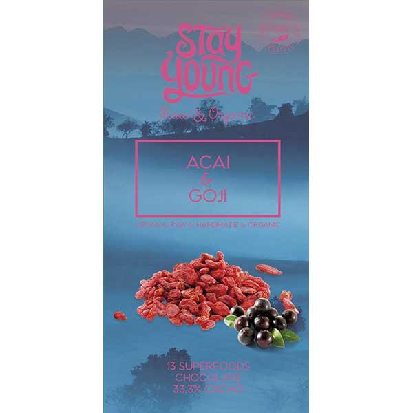 Suhkruvaba toorsokolaadi tahvel acai ja goji marjadega 44g